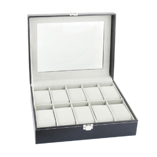 COFANETTO 10 POSTI SIMILPELLE NERA CUCITURE BIANCHE