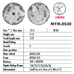 MOVIMENTO MIYOTA 0S30 CRONO, 13 1/2''', ALT. 4.13, 6 LANCETTE