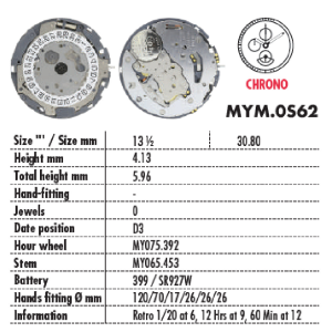 MOVIMENTO MIYOTA 0S62 CRONO, 13 1/2''', ALT. 4.13, D3, 6 LANCETTE