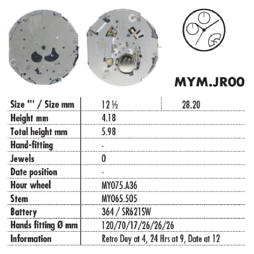 MOVIMENTO MIYOTA JR00, 12 1/2''', ALT. 4.18, 6 LANCETTE