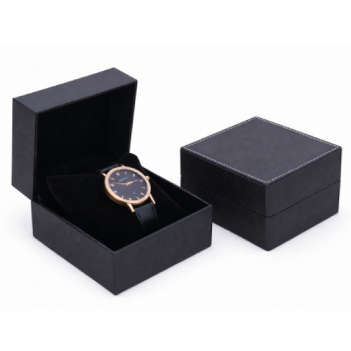 BOX IN SIMIL PELLE NERA CON CUCITURE E CUSCINO - 95X95X68 MM